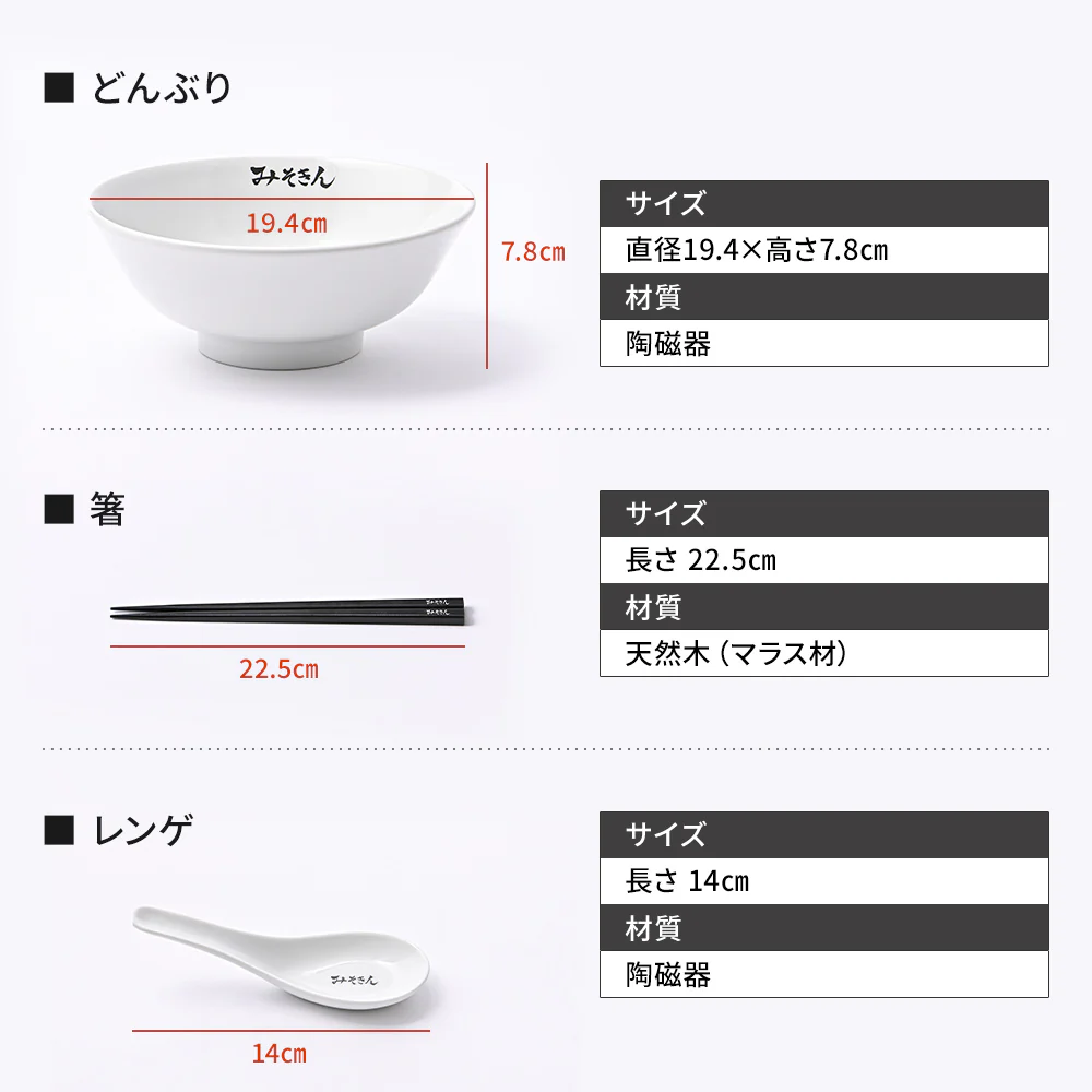 みそきんどんぶりセット（どんぶり・箸・レンゲ） - Image 4